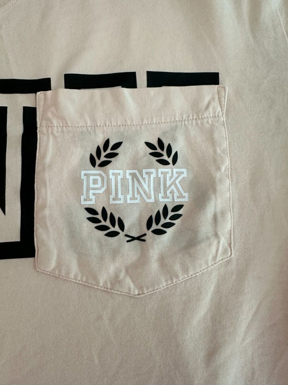 Victoria’s Secret PINK Spell-Out V-Neck Long Sleeve Pale Pink Shirt Size Small - Picture 4 of 8